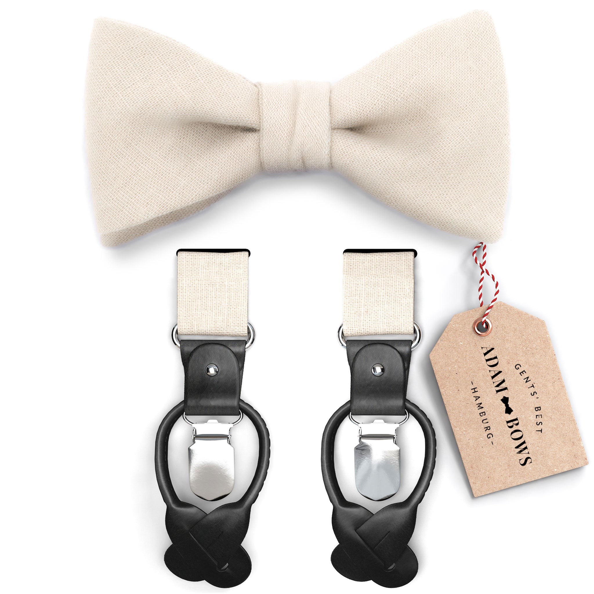 Set Fliege und Hosenträger in Creme "Joel"