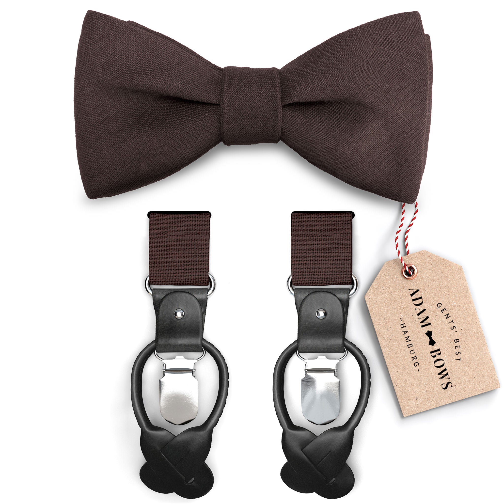 Set bow tie and suspenders in dark brown "Tammo"