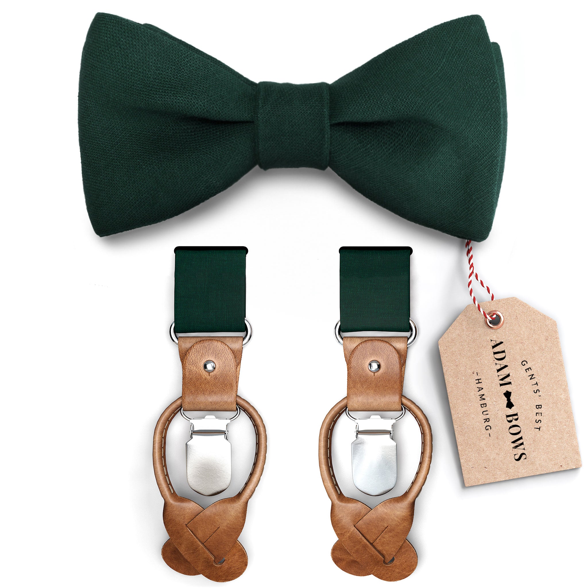 Set bow tie and suspenders in dark green "Gustav"