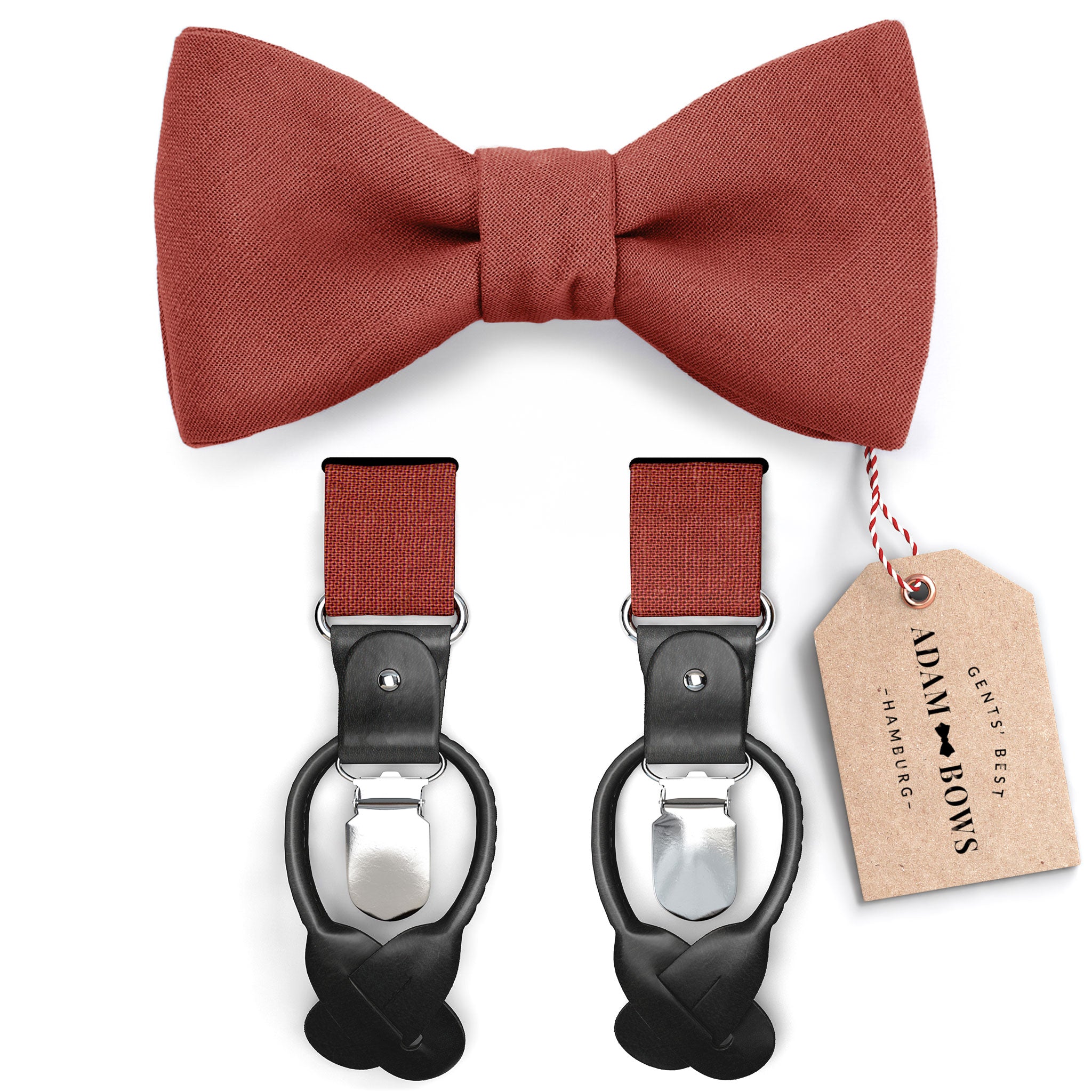 Set bow tie and suspenders in rust red "Frederik"
