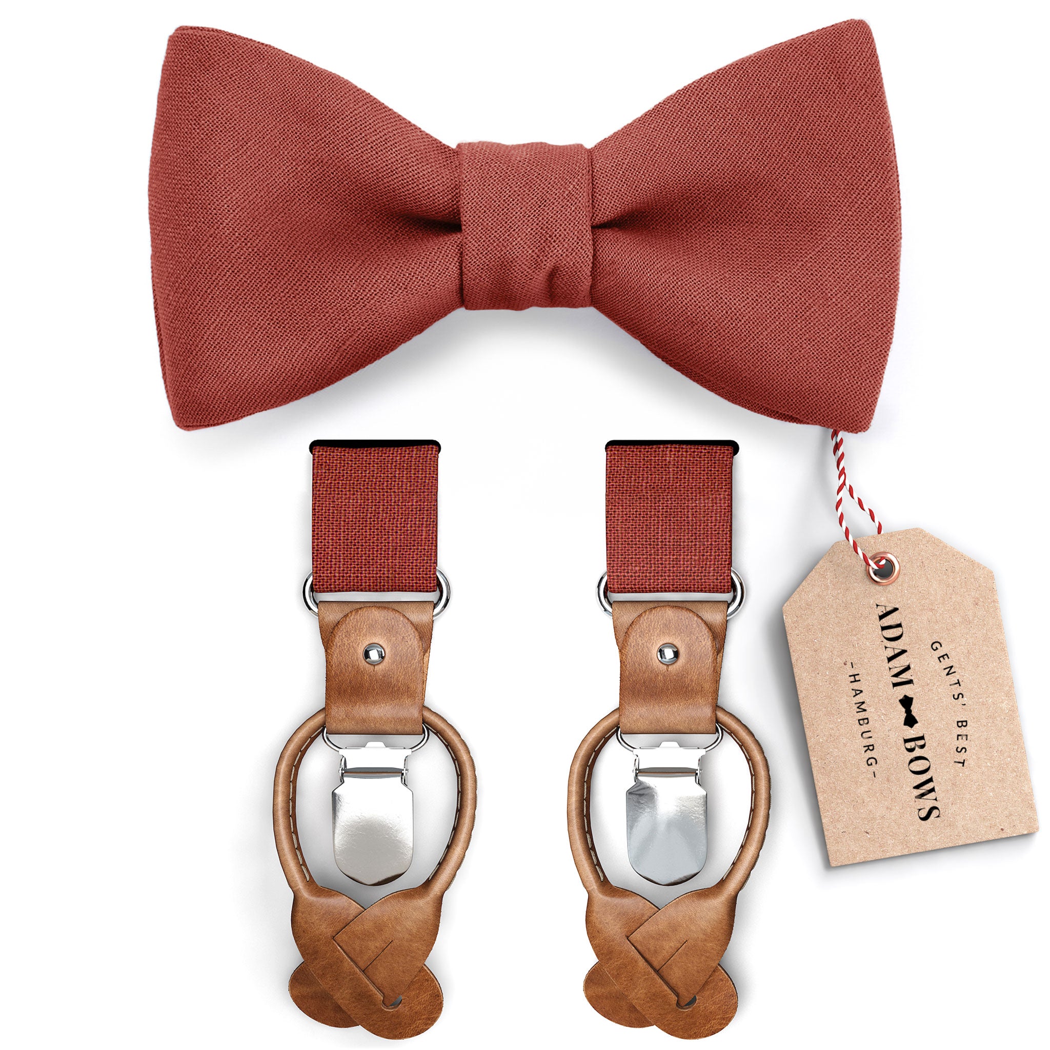 Set bow tie and suspenders in rust red "Frederik"