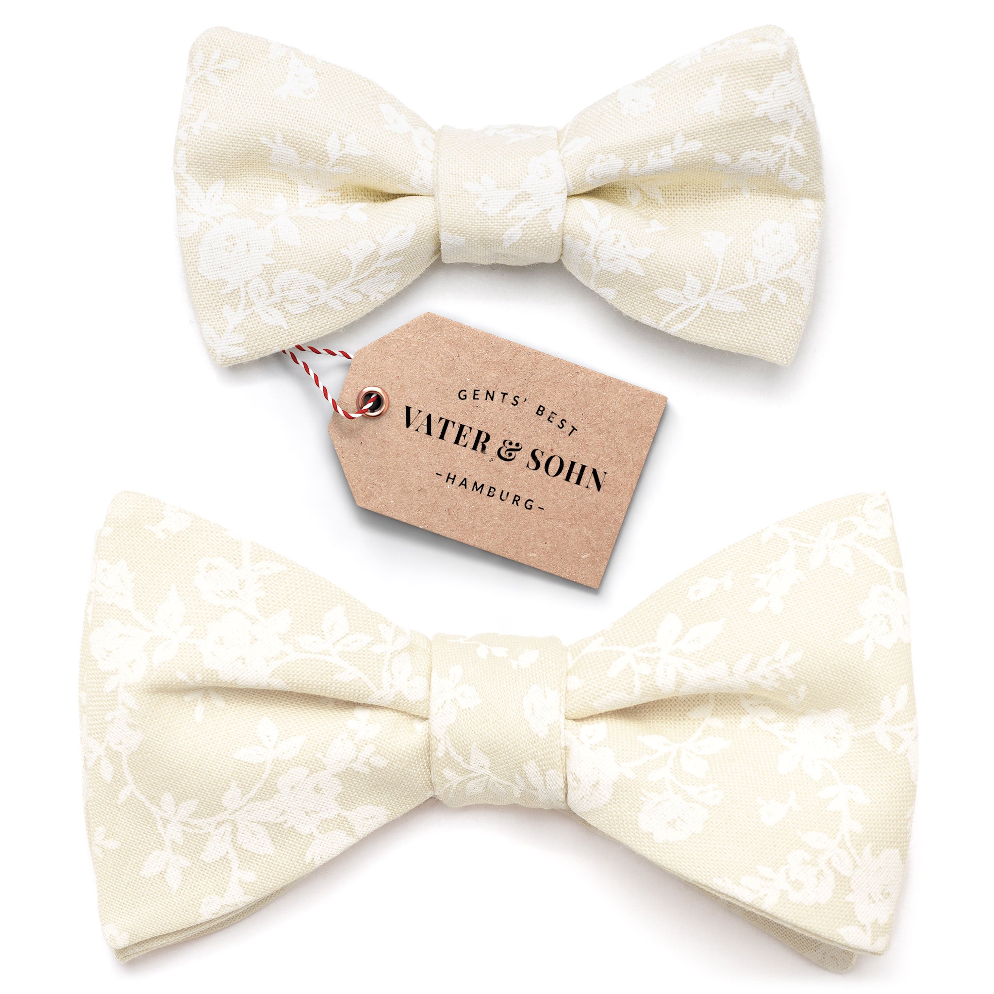 Set Kinderfliege und Herrenfliege Blumenmuster Beige "Jona"