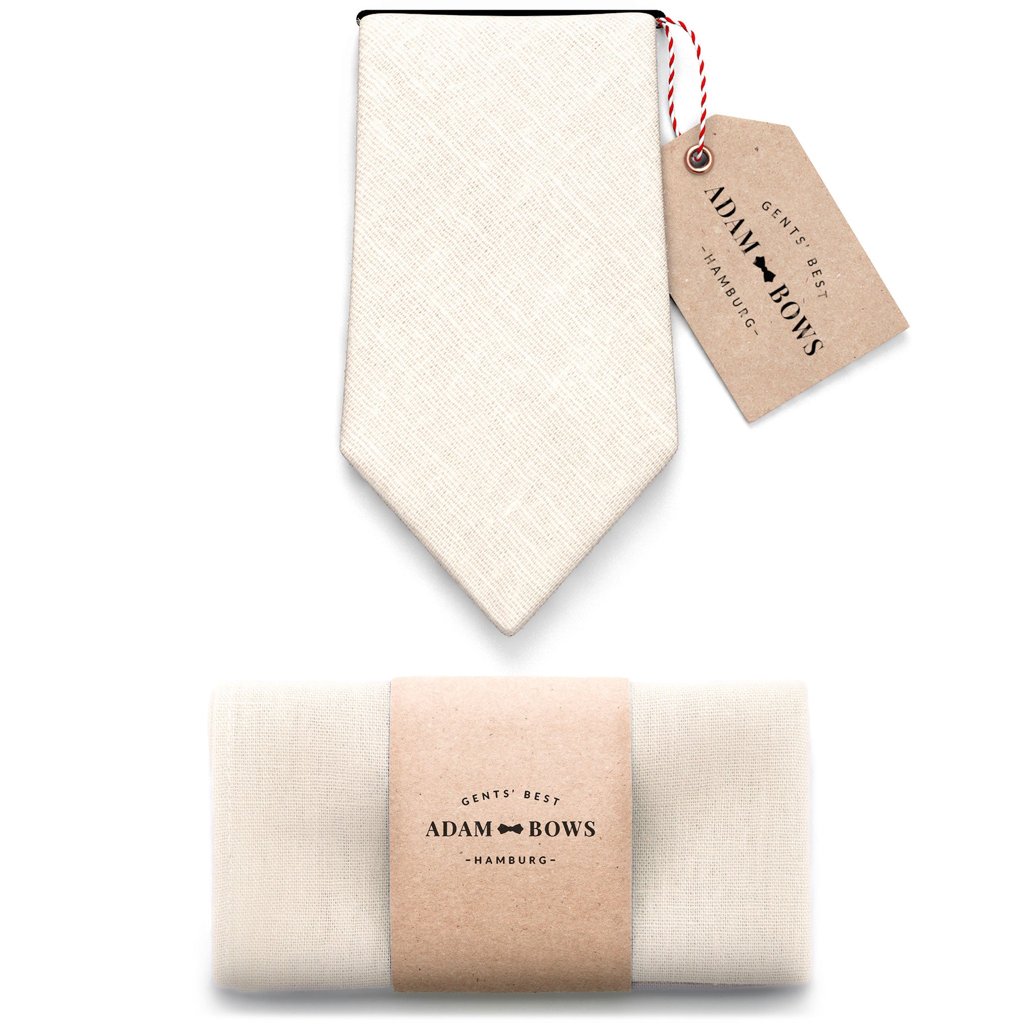 Set Krawatte und Einstecktuch Creme "Joel"