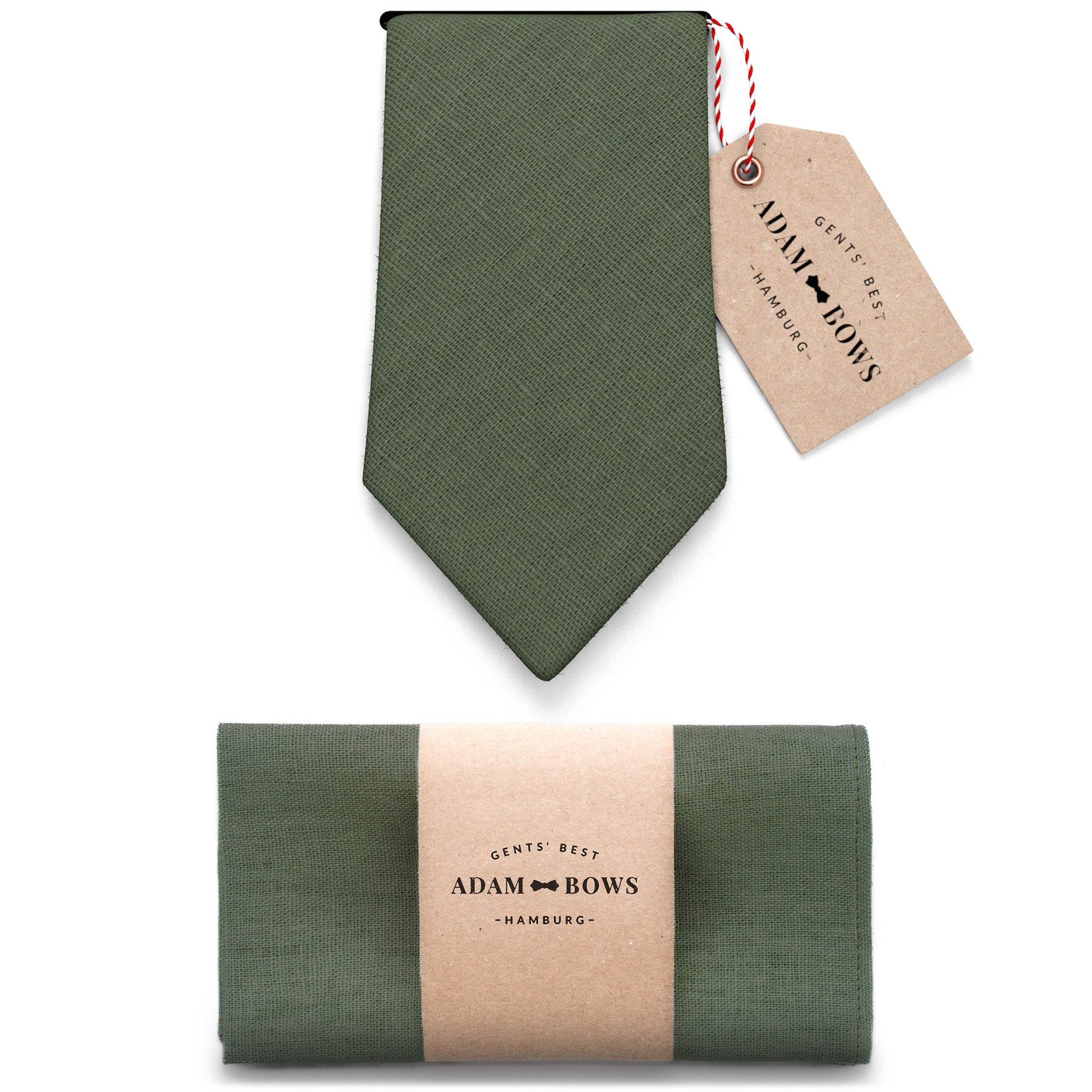 Set tie and pocket square olive green "Theo"