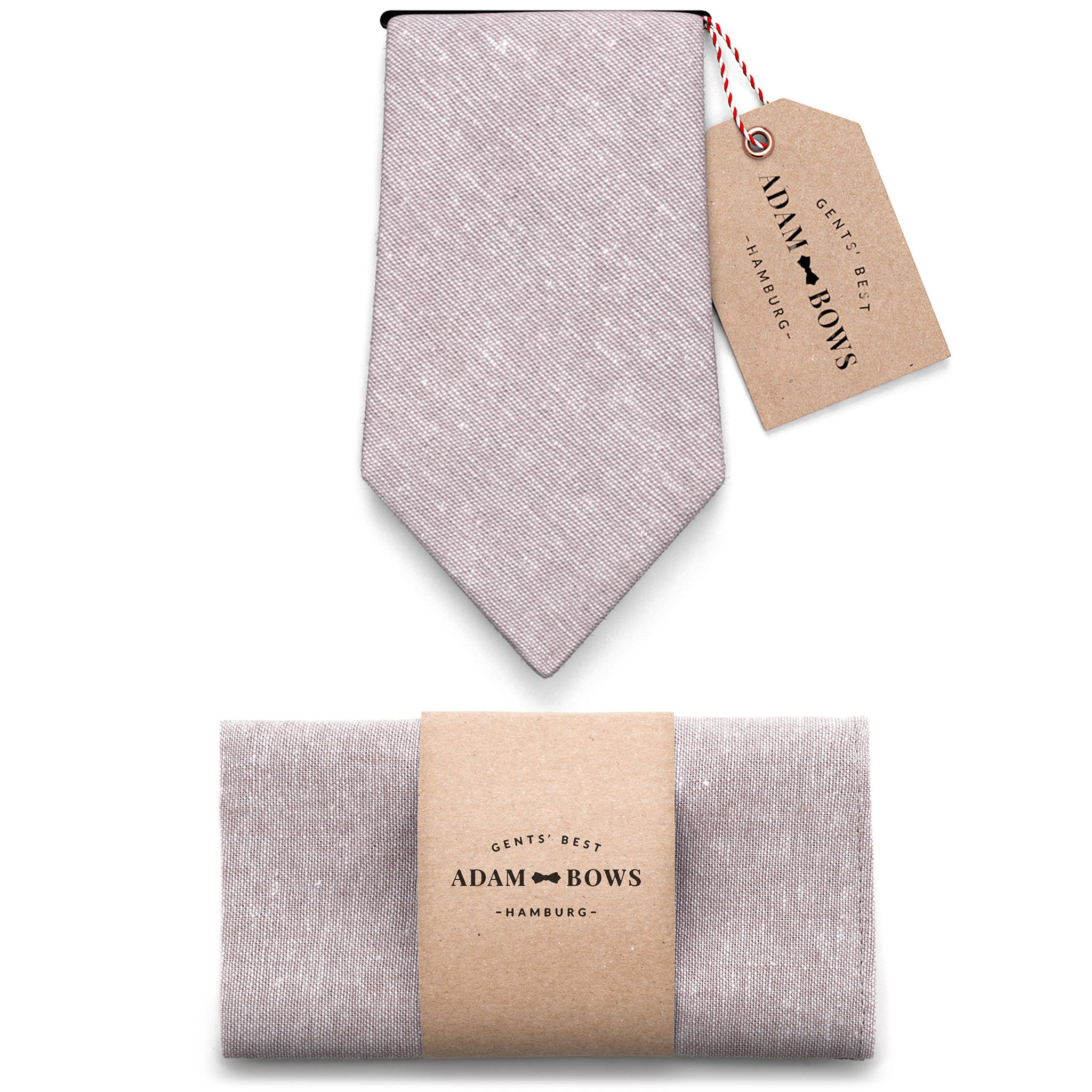Set Krawatte und Einstecktuch Taupe Mauve "Enno"