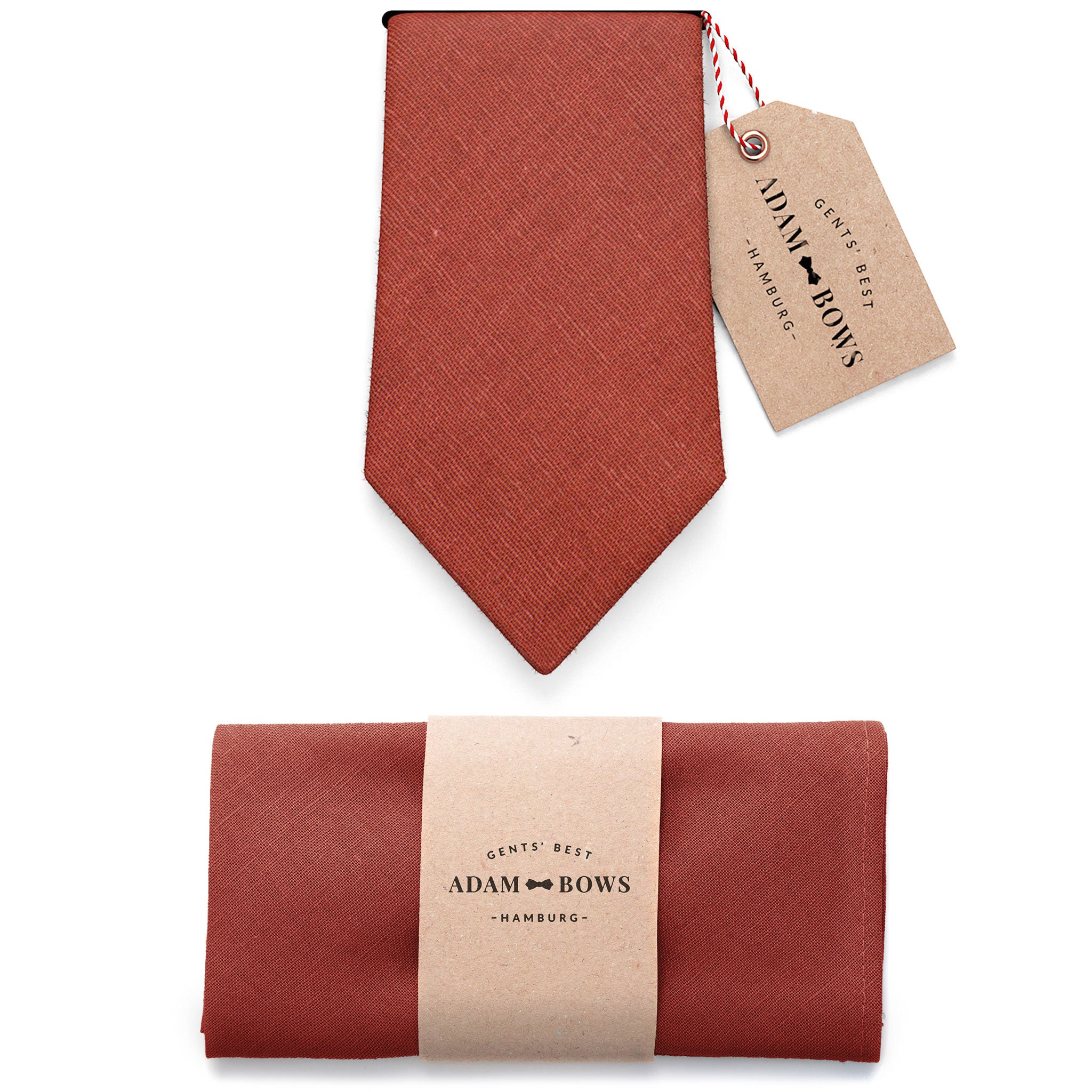Set tie and handkerchief rust red "Frederik"