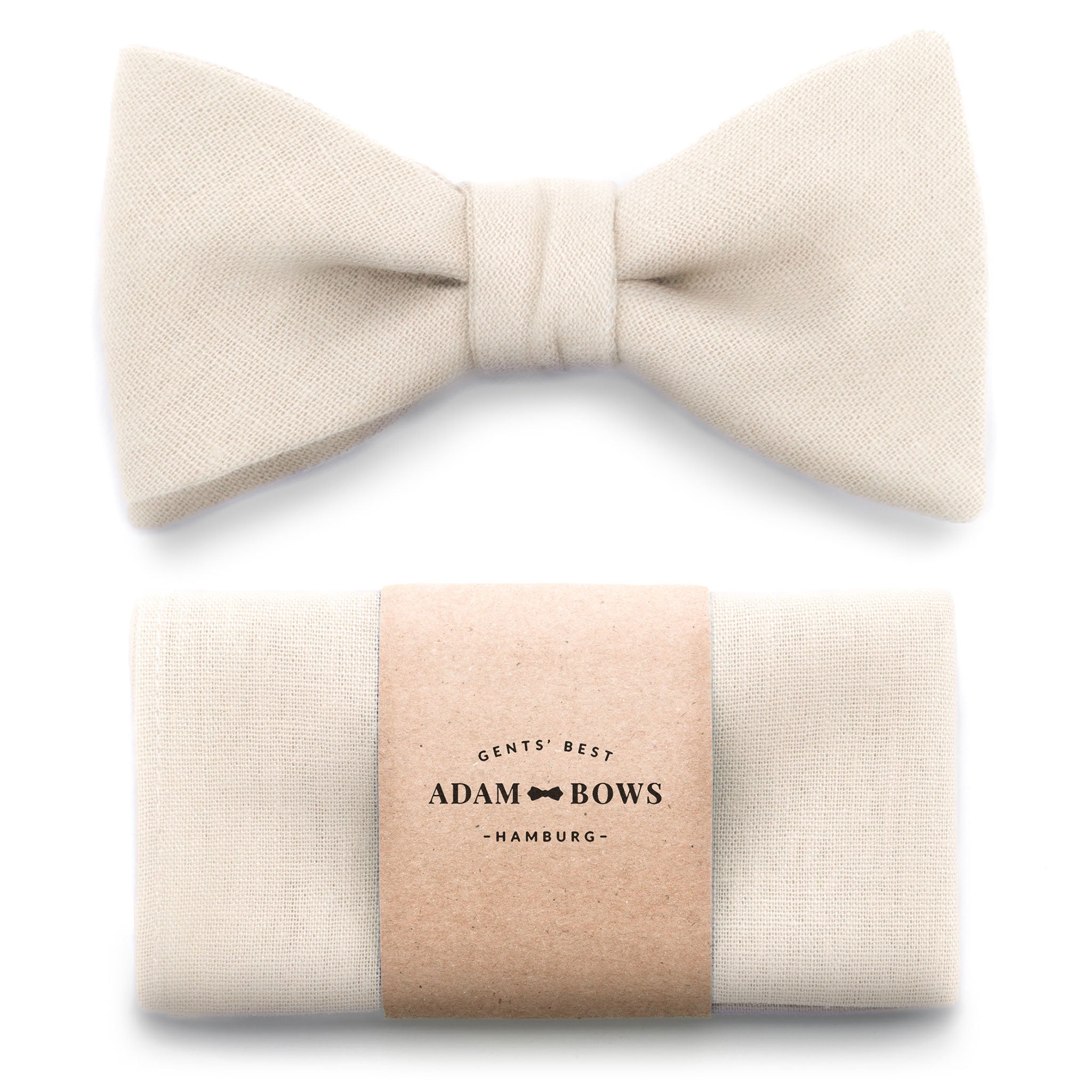 Set bow tie and pocket square in cream "Joel"