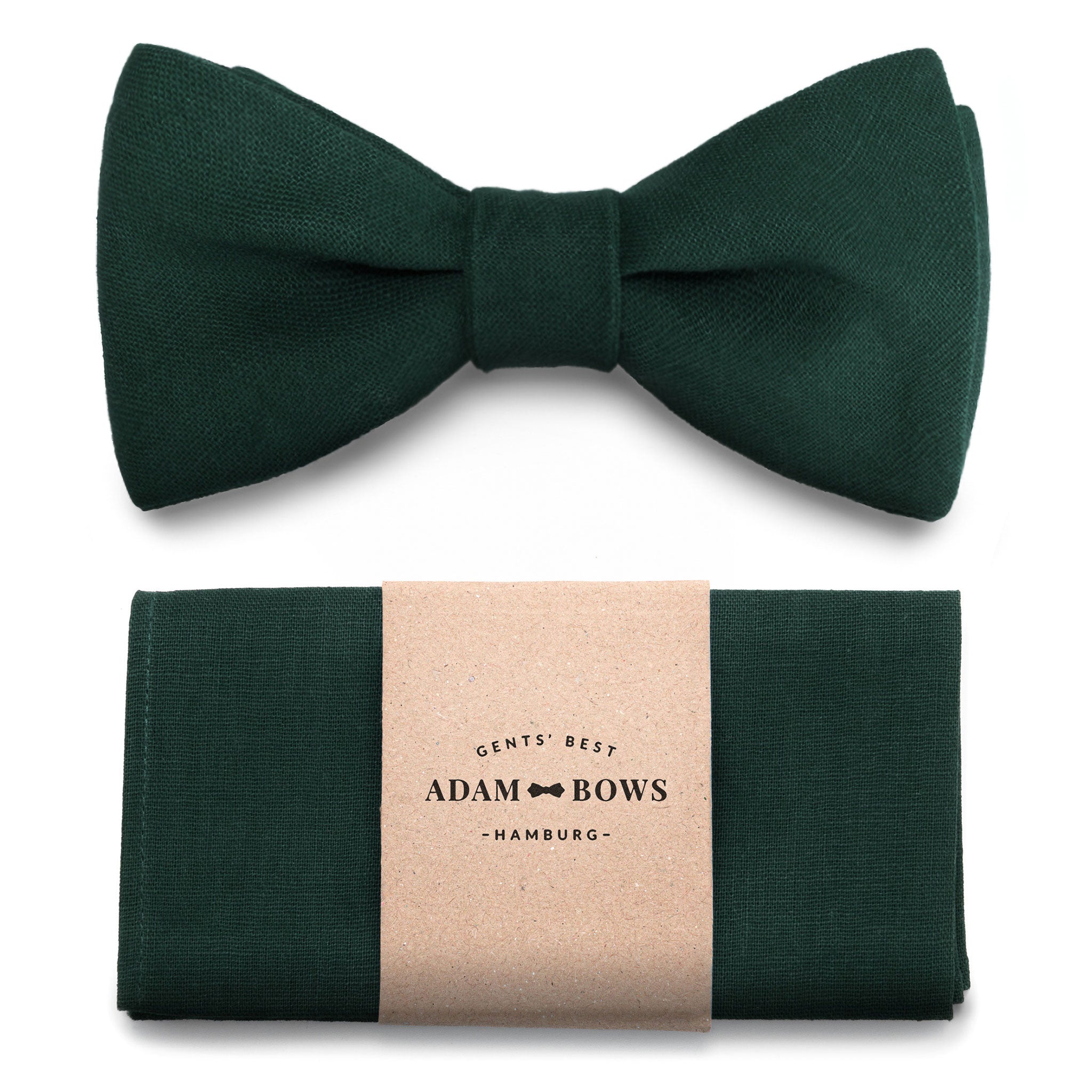 Set bow tie and pocket square in dark green "Gustav"