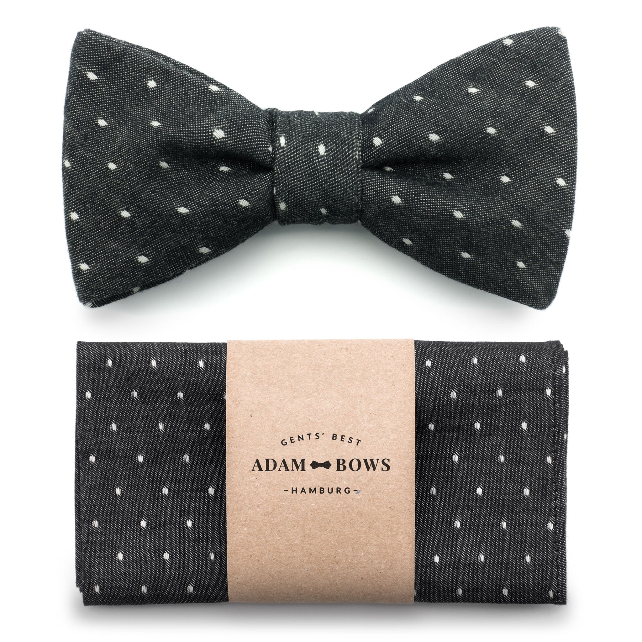 Set bow tie and pocket square in black "Otto"