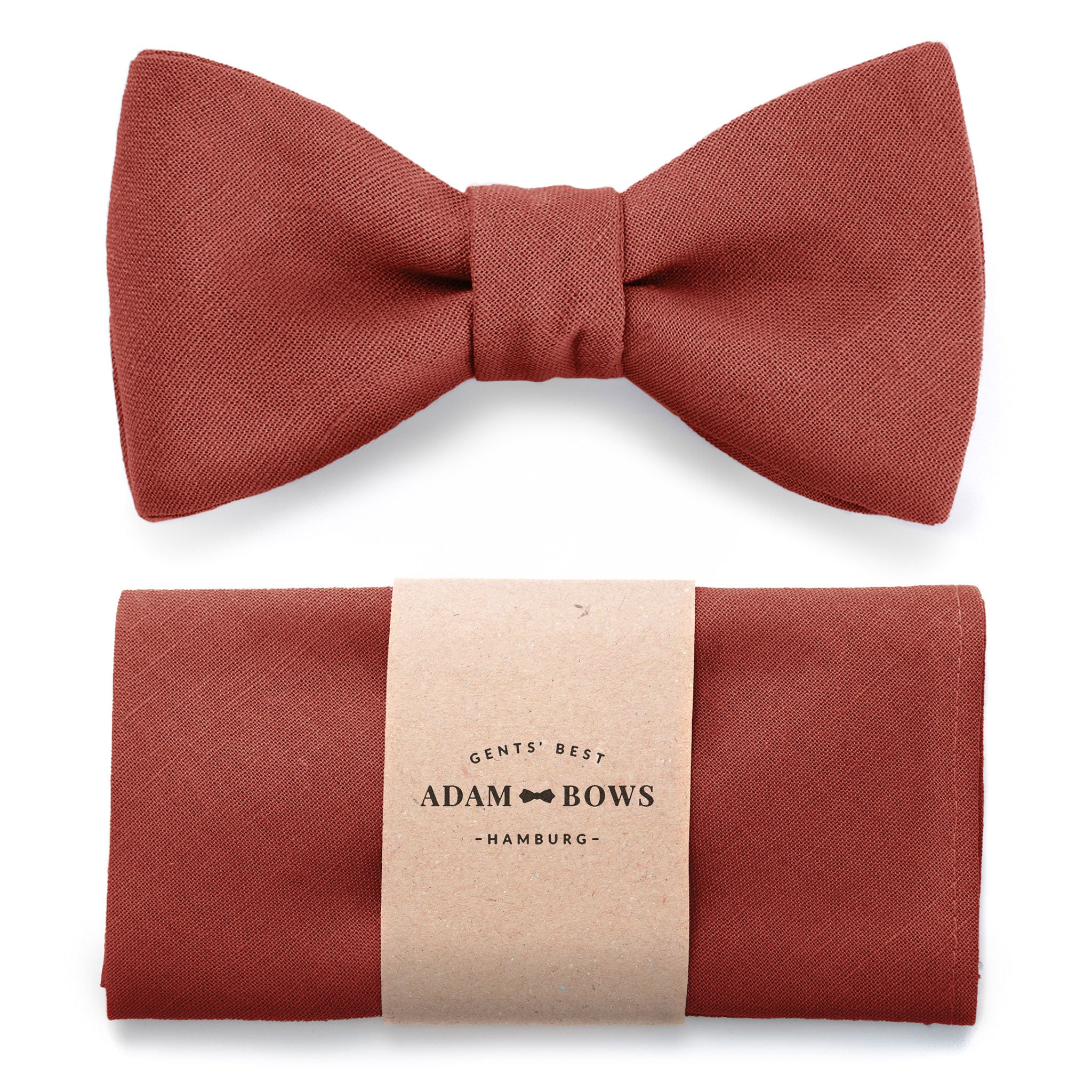 Set bow tie and pocket square in rust red "Frederik"