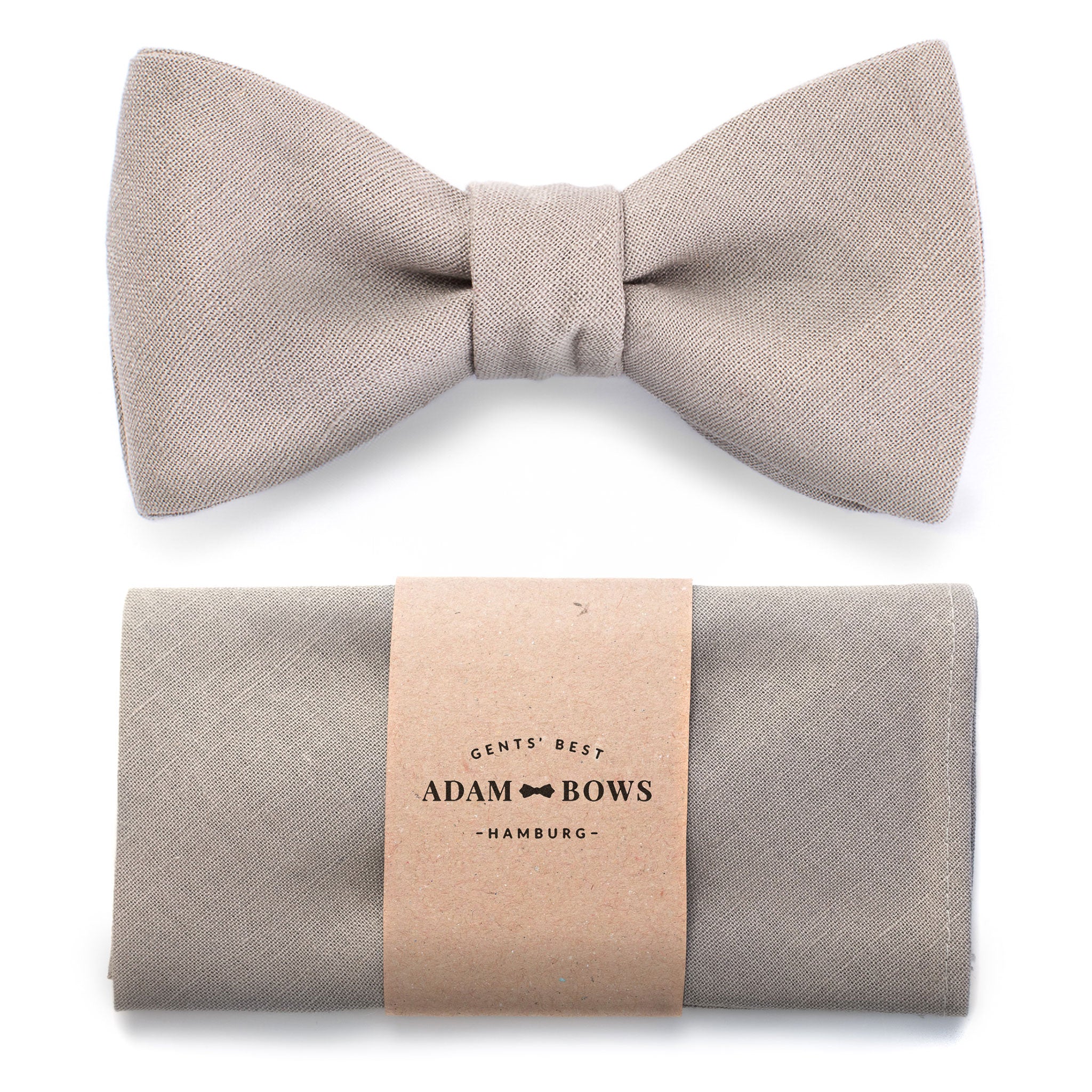 Set bow tie and pocket square in taupe "Piet"