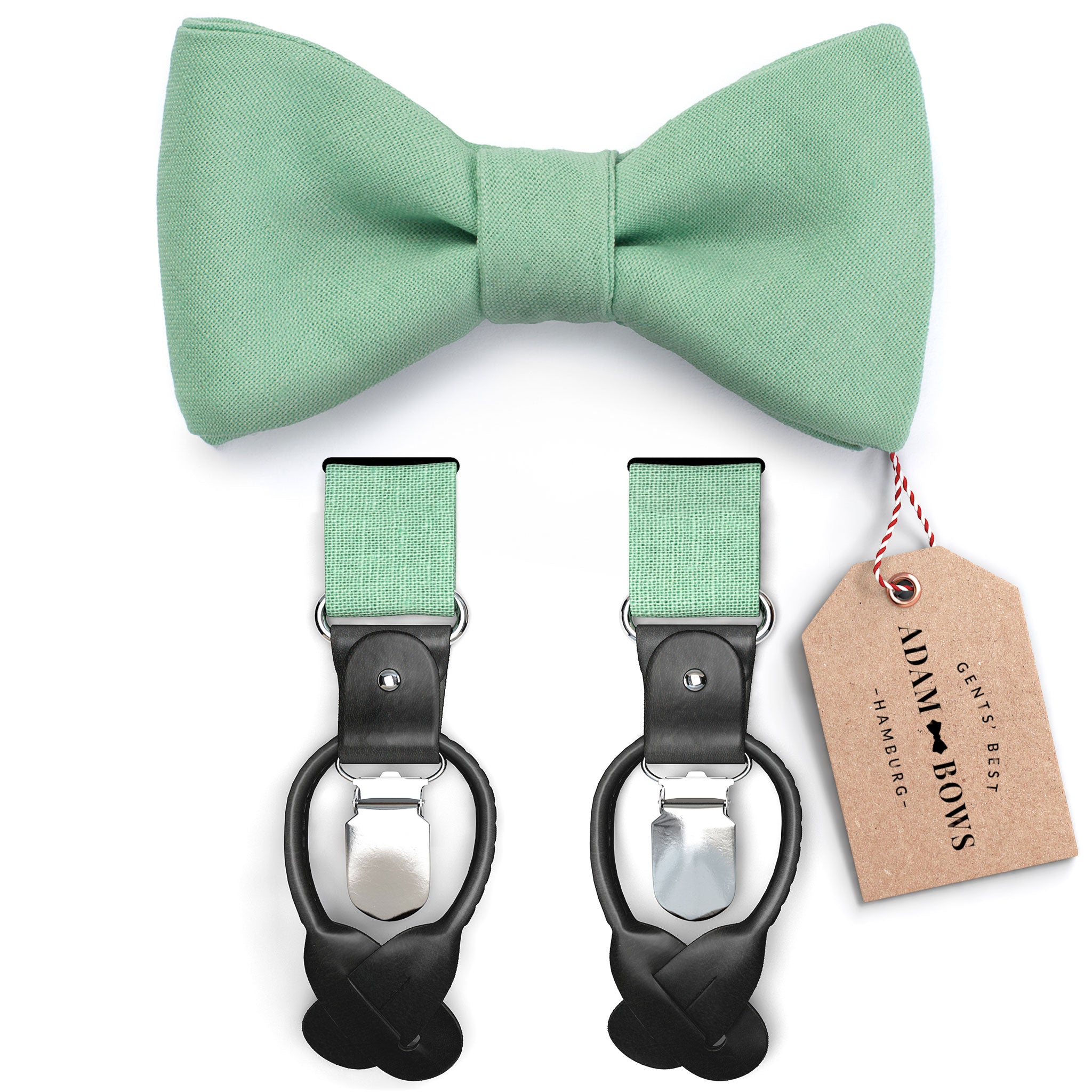 Set bow tie and suspenders in light green "Luca"