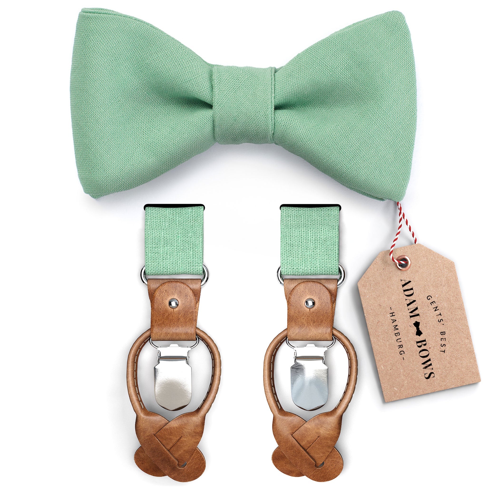 Set bow tie and suspenders in light green "Luca"