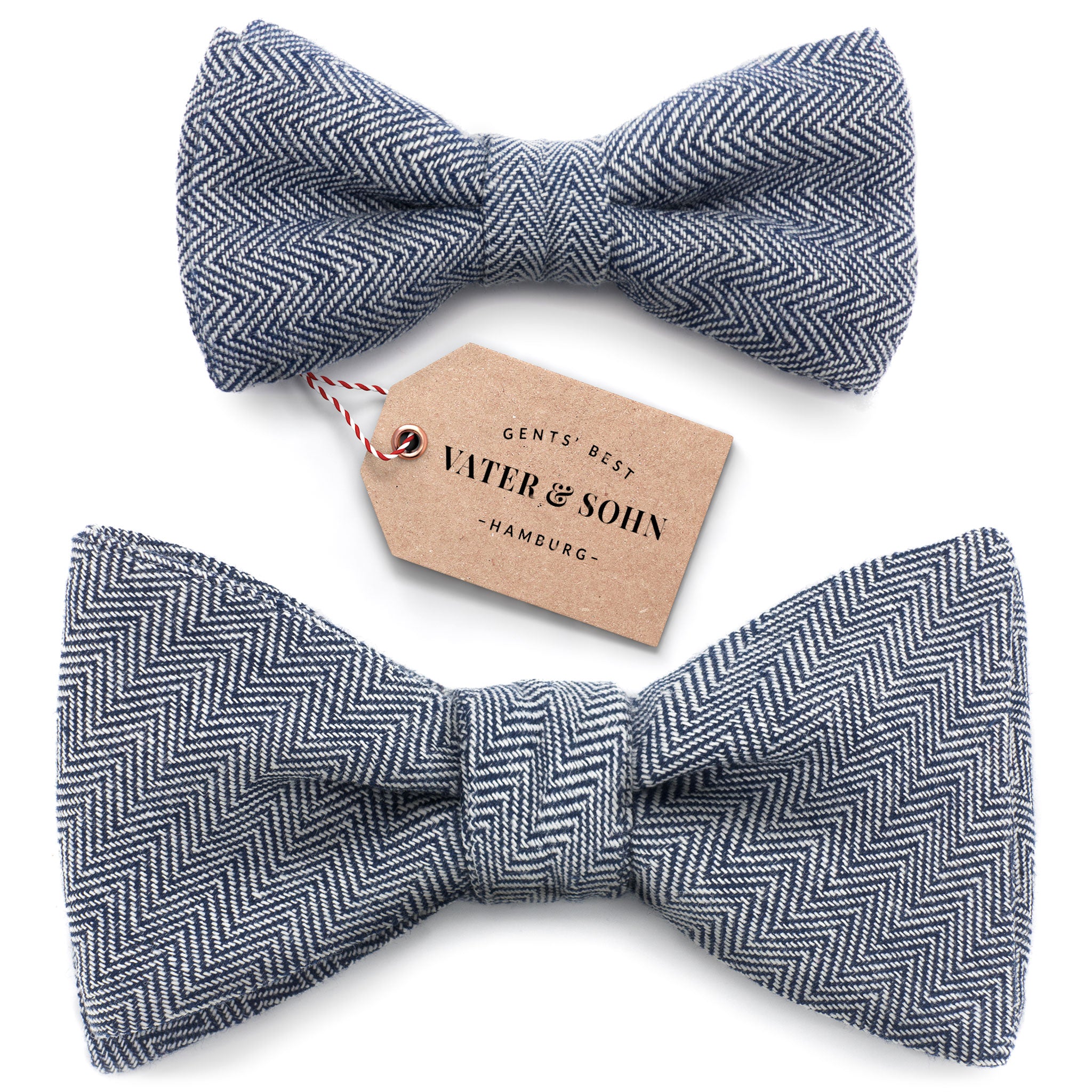 Set of children's bow ties and men's bow ties in blue with herringbone "Henry"