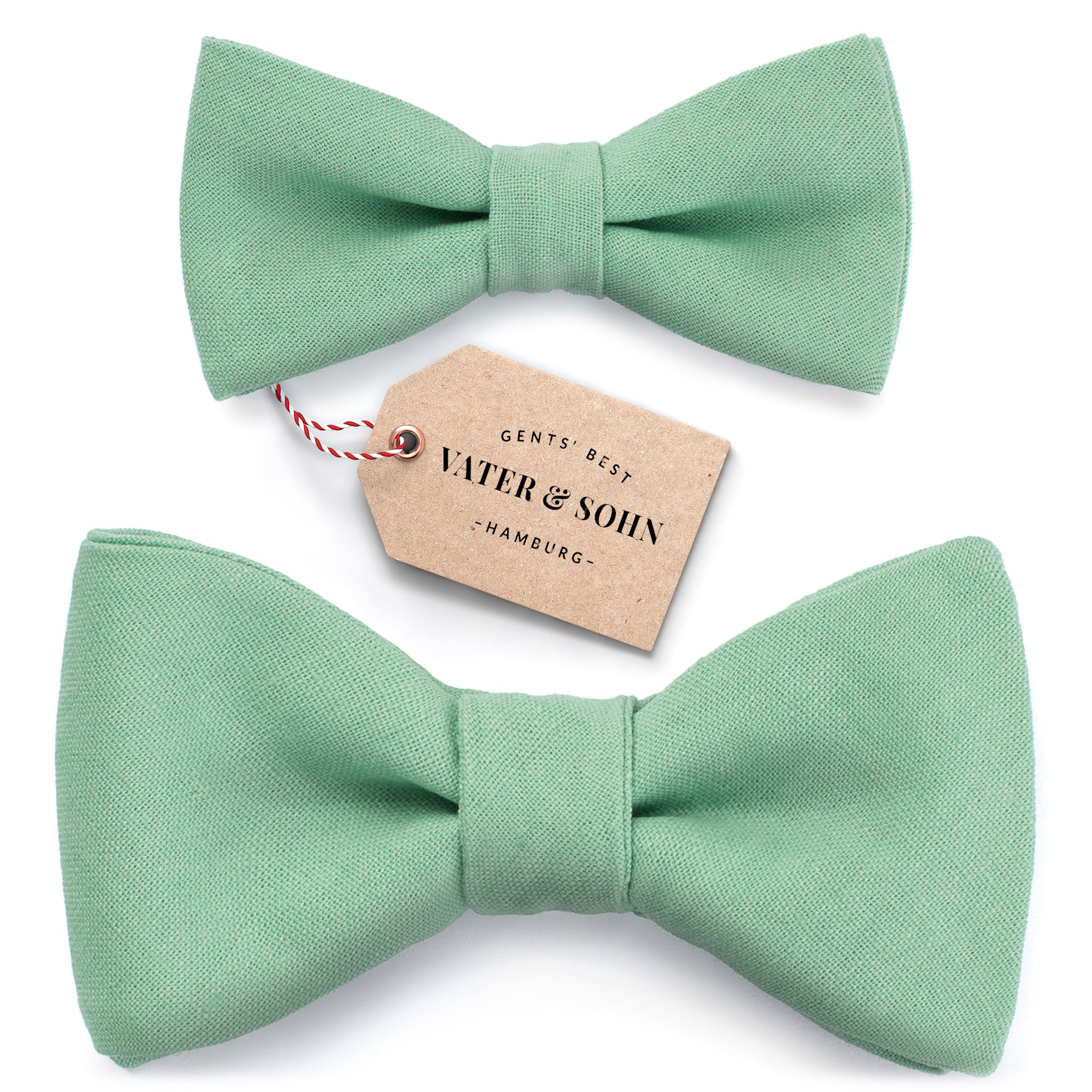 Set of children's bow ties and men's bow ties in light green "Luca"