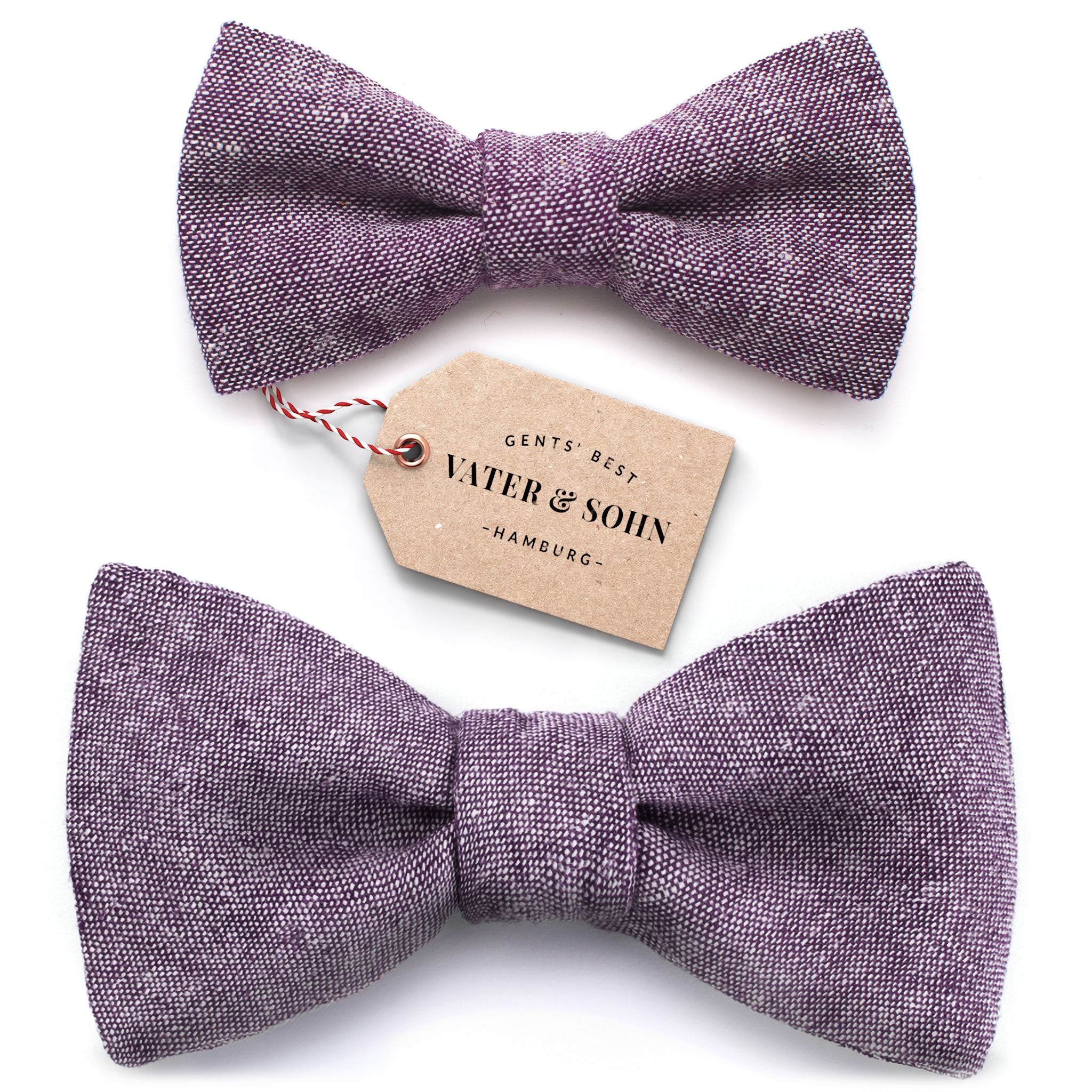 Set of children's bow ties and men's bow ties in purple aubergine "Jasper"